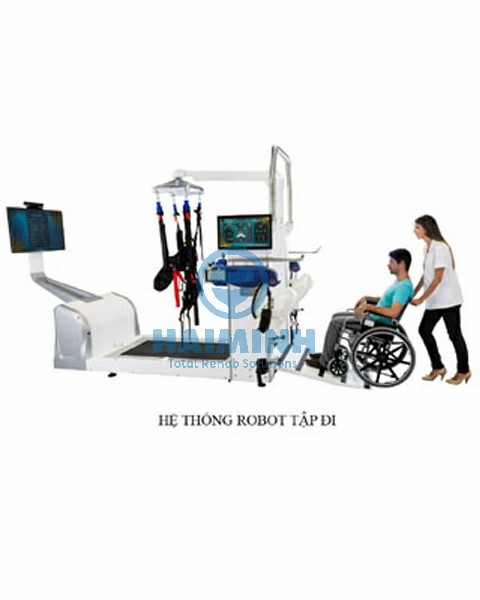 Robot tập PHCN có giá treo 4 điểm kết hợp máy chạy, khung đỡ và màn hình thực tế ảo